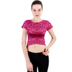 Hot Pink Glitter Crew Neck Crop Top