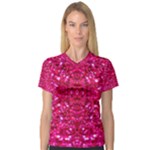 Hot Pink Glitter Women s V-Neck Sport Mesh Tee