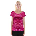 Hot Pink Glitter Women s Cap Sleeve Top