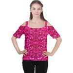 Hot Pink Glitter Women s Cutout Shoulder Tee