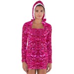 Hot Pink Glitter Women s Long Sleeve Hooded T-shirt