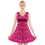 Hot Pink Glitter V-Neck Sleeveless Dress