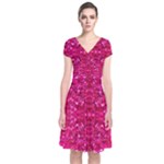 Hot Pink Glitter Short Sleeve Front Wrap Dress