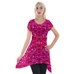 Hot Pink Glitter Short Sleeve Side Drop Tunic