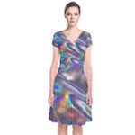 holographic Short Sleeve Front Wrap Dress