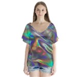 holographic V-Neck Flutter Sleeve Top