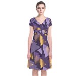 purple christmas trees Short Sleeve Front Wrap Dress