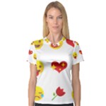 Valentine Emojis Women s V-Neck Sport Mesh Tee