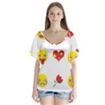 Valentine Emojis V-Neck Flutter Sleeve Top