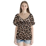 cheetah leopard print V-Neck Flutter Sleeve Top