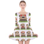 Groundhog Emojis Long Sleeve Velvet Skater Dress