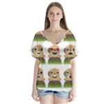 Groundhog Emojis V-Neck Flutter Sleeve Top