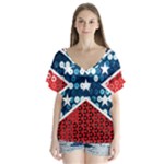 sequin confederate flag V-Neck Flutter Sleeve Top