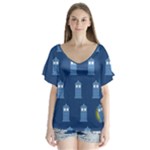 glitter tardis V-Neck Flutter Sleeve Top