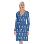 glitter tardis Long Sleeve Velvet Front Wrap Dress