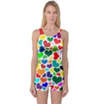 Valentine Rainbow Hearts One Piece Boyleg Swimsuit