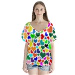 Valentine Rainbow Hearts V-Neck Flutter Sleeve Top