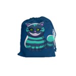 blue Cheshire Cat Drawstring Pouch (Medium)