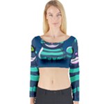 blue Cheshire Cat Long Sleeve Crop Top (Tight Fit)