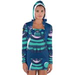 blue Cheshire Cat Women s Long Sleeve Hooded T-shirt