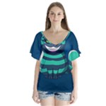 blue Cheshire Cat V-Neck Flutter Sleeve Top