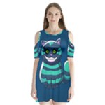 blue Cheshire Cat Shoulder Cutout Velvet  One Piece