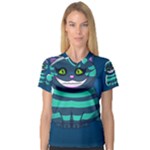 blue Cheshire Cat Women s V-Neck Sport Mesh Tee