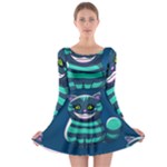 blue Cheshire Cat Long Sleeve Skater Dress