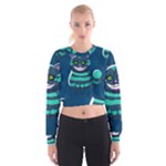 blue Cheshire Cat Women s Cropped Sweatshirt