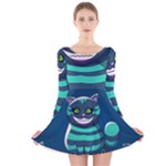 blue Cheshire Cat Long Sleeve Velvet Skater Dress