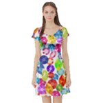 rainbow rhinestones Short Sleeve Skater Dress