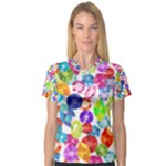 rainbow rhinestones Women s V-Neck Sport Mesh Tee