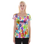 rainbow rhinestones Women s Cap Sleeve Top