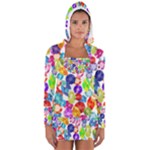 rainbow rhinestones Women s Long Sleeve Hooded T-shirt