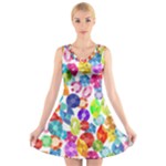 rainbow rhinestones V-Neck Sleeveless Dress