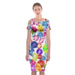 rainbow rhinestones Classic Short Sleeve Midi Dress