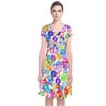 rainbow rhinestones Short Sleeve Front Wrap Dress