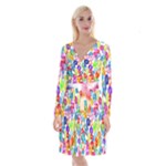 rainbow rhinestones Long Sleeve Velvet Front Wrap Dress