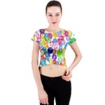 rainbow rhinestones Crew Neck Crop Top