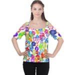 rainbow rhinestones Women s Cutout Shoulder Tee