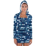  shiny blue sequins Women s Long Sleeve Hooded T-shirt