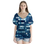  shiny blue sequins V-Neck Flutter Sleeve Top