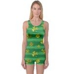 St Patricks Golden Shamrocks One Piece Boyleg Swimsuit