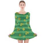 St Patricks Golden Shamrocks Long Sleeve Velvet Skater Dress