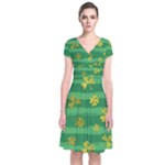 St Patricks Golden Shamrocks Short Sleeve Front Wrap Dress