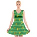 St Patricks Golden Shamrocks V-Neck Sleeveless Dress