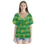 St Patricks Golden Shamrocks V-Neck Flutter Sleeve Top