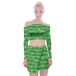 St Patricks Golden Shamrocks Off Shoulder Top with Skirt Set