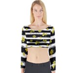 st patricks black white clover Long Sleeve Crop Top (Tight Fit)