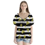 st patricks black white clover V-Neck Flutter Sleeve Top